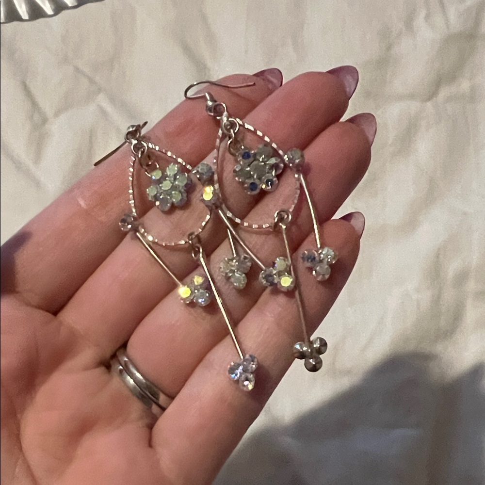 Silver & Iridescent Crystal Dangle Earrings - Picture 2 of 2